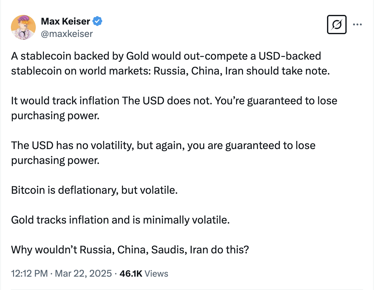 Dollar, Gold, Fiat Money, Max Keiser, Stablecoin