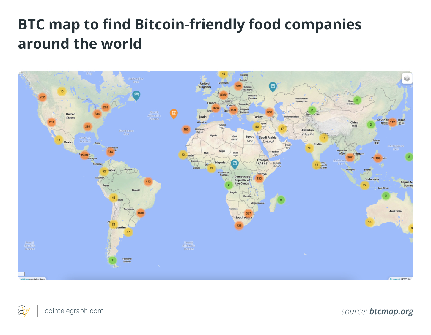 BTC map to find Bitcoin-friendly food companies around the world